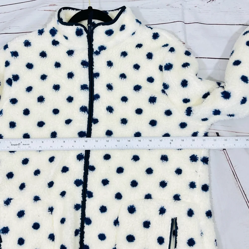 T By Talbots Fleece Jacket Womens Size L Plush Full Zip Sherpa Ivory Polka Dots - Picture 10 of 12